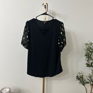 Louis Vuitton Black Blouse with Gold Polka Dot Sleeves